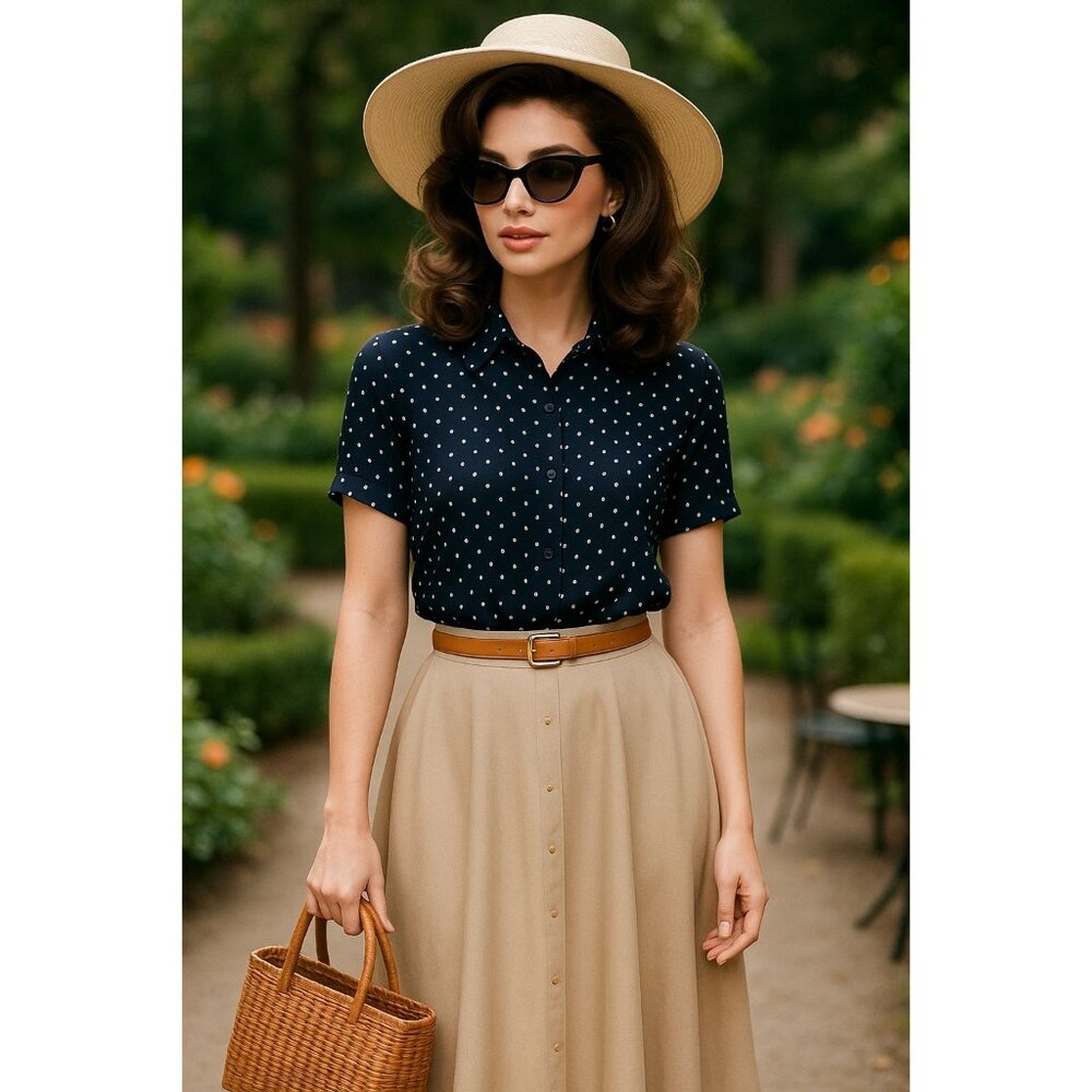 The Limited Silk XL Black White Polka Dot Sheer Blouse Short Sleeve Sheercore - Picture 3 of 11